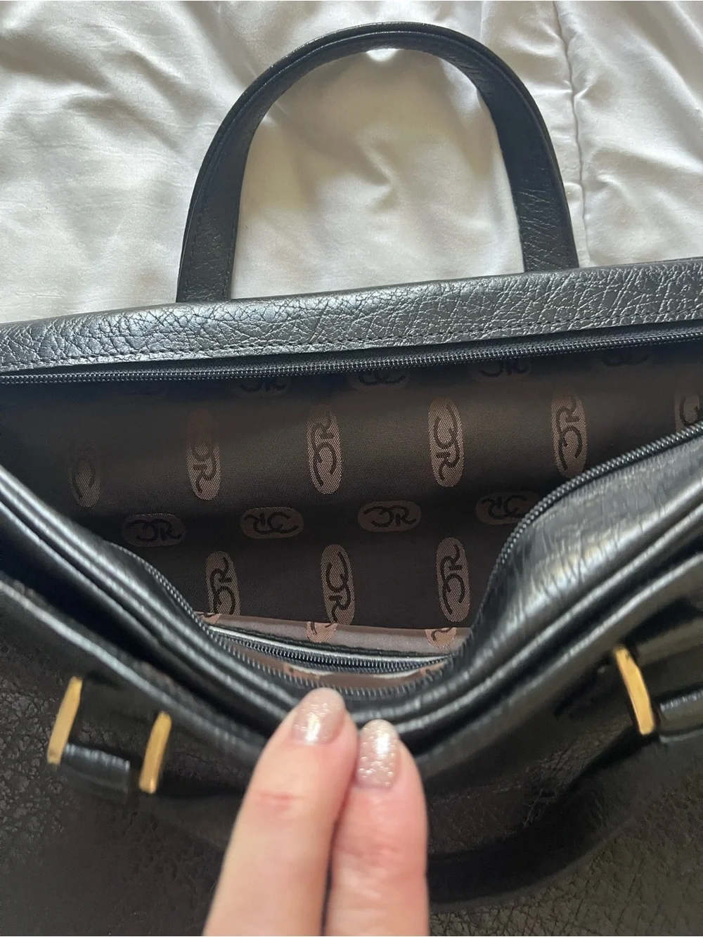 Vintage Oscar de la Renta Black Textured Leather Briefcase Commuter Laptop Bag